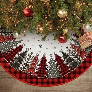 lot 16294 image: AVOIN colorlife Buffalo Plaid Christmas Tree Skirt 48 Inch, Winter Holiday Tree Mat Decoration