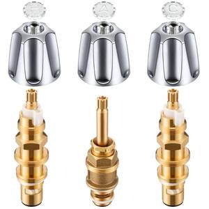 lot 16295 image: Avenuebool 3 Piece Metal Shower Knob and Ceramic Disc Cartridge Set, Compatible with PricePfister, Hot Cold and Diverter Faucet Handle Rebuild Kit with Shower Valve Stem(Polished Chrome)