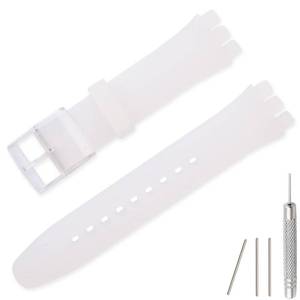 lot 16302 image: Lijinlan Replacement Silicone Band for Swatch 17mm 19mm 20mm, Waterproof Wristband Watch Strap for Swatch (19mm, ClearWhite)