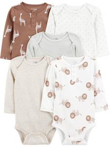 lot 16304 image: Simple Joys by Carters Neutral 3-pack Long-sleeve Bodysuit, Brown Safari, 18M