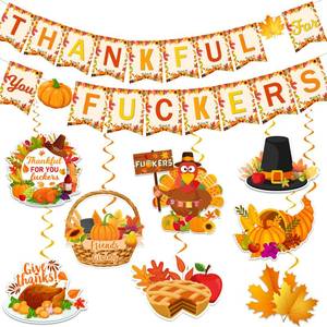 lot 16307 image: Friendsgiving Party Decorations Banner, Friendsgiving Decorations Includes Thankful For You Banner and Turkey Pumpkin Hanging Swirls for Thanksgiving Friendsgiving Party Indoor