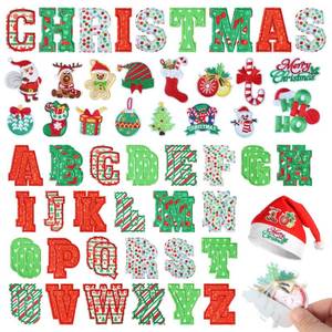 lot 16312 image: KINGSOW Christmas Self-Adhesive Letter Patches 68Pcs Cartoon A-Z Alphabet Sew Applique Stick on Patch Santa Claus Snowman - Cute Christmas DIY Crafts for Clothing Shirts Stockings Sweaters Hats