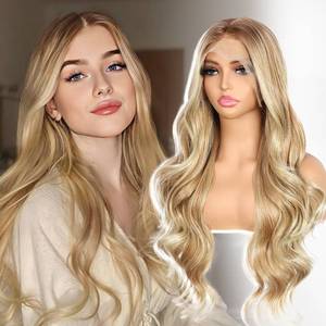 lot 16334 image: BABEHERS Blonde Lace Front Wig for Women 13x4 Body Wave Synthetic Wigs Highlight Pre-plucked Long Wavy 150% Density Natural Heat Resistant Hair Daily Use 26 Inch