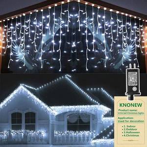 lot 19648 image: KNONEW 99FT 1216 LED Christmas Lights Outdoor Decorations 8 Modes White Curtain String Light with 228 Drops, Clear Wire LED String Light Indoor Decor for Wedding Party Holiday Christmas