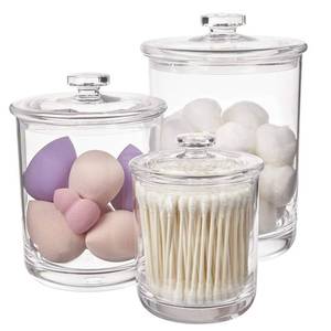 lot 19651 image: STORi 3-Pack Premium Quality Clear Plastic Qtip and Cotton Ball Holders, 15-oz, 30-oz, and 60-oz Apothecary Jars with Lids, Perfect Containers for Bathroom and Vanity, Set of 3