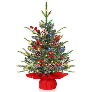 lot 19653 image:  Timer & 8 Modes 24 Inch Realistic Snowy Tabletop Christmas Tree PE&PVC Branches Mini Christmas Tree with 50 Warm White & Muliti Lights Red Berries Pine Cone Indoor Home Christmas Decorations