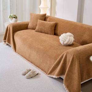 lot 19661 image: Yajue Sherpa Fleece Couch Cover for 2 Cushion Sofa, Brown, 71 x 118 �� Pet Proof Sofa Covers, Heavy Duty, Scratch Resistant, Pet Friendly Furniture Cover �� Easy Install, Machine Washable
