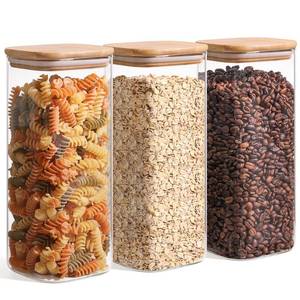 lot 19672 image: ComSaf 1.9 Qt Glass Storage Containers with Lids, Glass Jars with Lids, Clear Food Storage Jar, Square Canister Set of 3, Pantry Organizers and Storage for Flour Rice Pasta Tea Coffee Bean