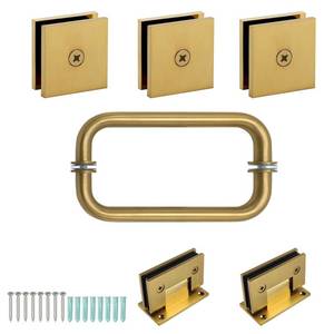 lot 19675 image: No Handles FEKEWIO Shower Door Hardware Kit Frameless Swing Hinged Wall in Shower Doors Accessories Parts for 516�� 38�� to 12 Thick Glass Panle with Hinges 8 inch Handles Glass Clamp - Brushed Gold