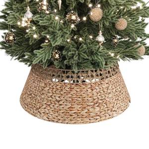 lot 19679 image: ELYKEN 28 Inch Wicker Christmas Tree Collar, Stylish Seagrass & Hyacinth Woven Rattan Xmas Tree Skirt, Rustic Farmhouse Basket for Tree Base Cover with Cord Cut-Out for Artificial Trees