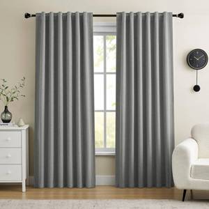lot 19687 image: Dreaming Casa 100% Blackout Curtains 84 Inches Long, Linen Textured Window Treatment Rod Pocket & Back Tab Curtain Drapes for Bedroom Living Room, 2 Panels, 52 W x 84 L, Heather Grey