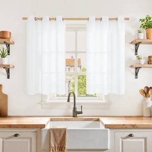 lot 20143 image: YoungsTex 40 Inches Long Short White Linen Curtains for Kitchen Cafe Window, Semi Sheer Drapes with Bronze Grommet Light Filtering for Bedroom Bathroom, 2 Panels, 42 X 40 Inch