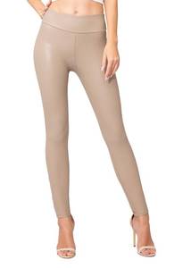 lot 20148 image: Faux Leather Leggings for Women - Vegan Leather Pants for Women High Waisted - Soft, Stretchy, and Non-See Through - Beige Nude - Small