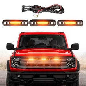 lot 20169 image: LED Grille Lights for 2024 Ford Bronco Accessories 2021 2022 2023 Front Grill Insert Light Black Snap on Lamps Fit for Big Bend Outer Bank 24 Door (Amber Lights, 3PCS)