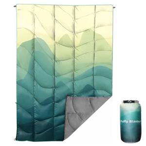lot 20170 image: Outdoor Puffy Camping Blanket, Lightweight Down Alternative Puffy Printed Camping Large Ultra Warm Hammock Top Quilt Waterproof Blanket for Traveling Picnic Beach Party Cold Weather (Green Mountain)
