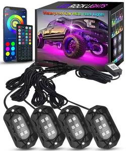 lot 20181 image: Tenmiro Car RGB LED Rock Lights Kit, 4 pods High Bright Multilcolor Waterproof IP68 with APPRemote Control & Music Mode Rock Neon Light for Truck ATV UTV RZR SUV