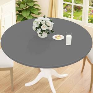 lot 20187 image: Smiry Round Picnic Tablecloth, Waterproof Elastic Fitted Table Covers for 36 - 44 Tables, Wipeable Flannel Backed Vinyl Tablecloths for Camping, Indoor, Outdoor, Grey