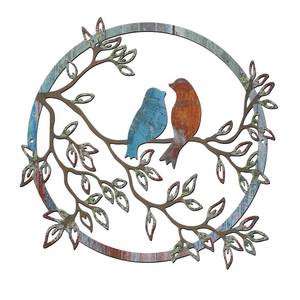 lot 20191 image: Ferraycle Metal Wall Art Bird on Tree Branch Silhouette Bird Art Decor for Living Room Garden Bedroom Office Home Wall Housewarming Party Decor(Retro Color)