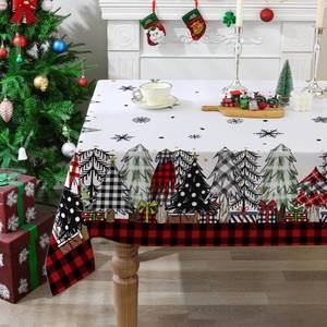 lot 20207 image: cusugbaso Christmas Tablecloth 60x84 Inches for Rectangle Tables - Christmas Tree Decor for Table - Water Resistant Plaid Xmas Table Cloth, Red Chrismtas Party Decorations for Kitchen, Home