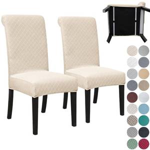 lot 20210 image: SPRINGRICO 2 Pack Dining Room Chair Covers with seat Belt, Stretch Parsons Chair Slipcover Washable Kitchen Dining Chair Cover Removable Seat Protector Set of 2, S2- Beige
