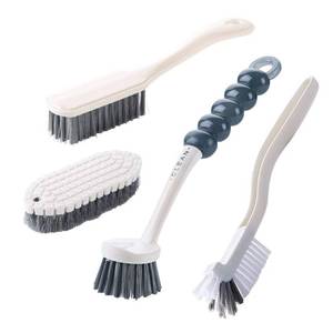 lot 20219 image: Multi-Purpose Scrub Brush Set - 4 Pack Kitchen Cleaning Brushes with Stiff Bristles for Dishes, Pots, Pans, Sink & Bottles - Dish Brush with Ergonomic Handle