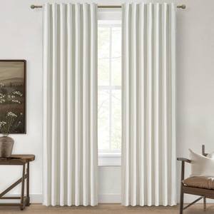 lot 20231 image: QJmydeco Beige White Linen Curtains 90 Inches Long 2 Panels Set, Modern Neutral Nursery Blackout Curtains for Kids Bedroom Thermal Drapes for Summer Heat Noise Reducing Hook Belt&Back Tab(W50 x L90)