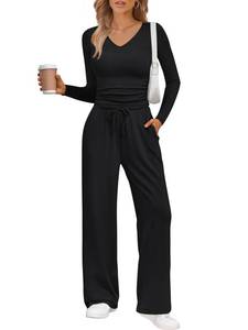 lot 20236 image: Trendy Queen Two 2 Piece Matching Lounge Sets for Women 2025 Winter Clothes Fashion Travel Vacation Sets Sweatsuits Casual Workout Airport Outfits Fall Clothing Black XL
