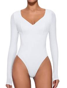 lot 20237 image: Avidlove Womens Bodysuit White Thong Bodysuits V Neck Double Lined tummy control shapewear ��White L��