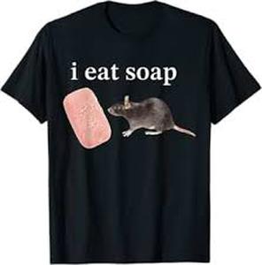 lot 2276 image: black T-shirt I eat soap with rat and soap design on shirt size M black
