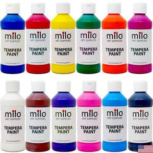 lot 1806 image: milo Washable Paint  12 Colors 8 oz Bottles  Made in the USA  Safe and Non-Toxic Tempera Paint for Arts & Crafts, Poster, Window, Classroom, School