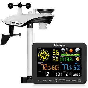 lot 1820 image: Sainlogic Weather Stations Wireless Indoor Outdoor SA6, Weather Station with Rain Gauge and Wind Speed, Weather Forecast, Temperature, Air Pressure, Humidity, Moon Phase, Alarm Clock(No WiFi)
