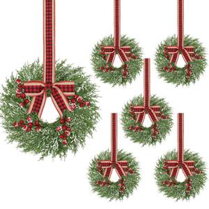 lot 1827 image: 6 Pcs 14 Inch Small Christmas Wreath, Christmas Wreaths for Windows, Winter Mini Wreaths Christmas, Cabinet Wreaths for Kitchen, Window Decorations for Front Door Candle Rings Outdoor Indoor
