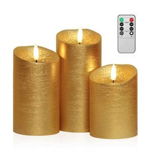 lot 1842 image: ANGELLOONG Gold Flameless Candles with Remote, Real Wax Battery Operated Electir LED Pillar Candles with Timer for Valentines Wedding Party Home Decor Halloween Christmas, Set of 3