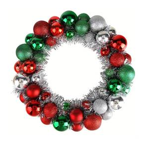 lot 1851 image: NJN 13in33cm Christmas Ball Wreath Ornament, Red Green Silver Christmas Decoration, Home Party Front Door Decorative Shatterproof Hanging Xmas Decors