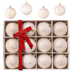 lot 1854 image: 12PCS Christmas Tree Ball Ornament Set 3.15inch Vintage Neutral White Shatterproof Foam Hanging Christmas Ball Ornaments for for Xmas New Year Birthday Home Party Supplies (White)