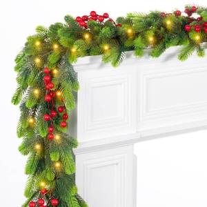 lot 1859 image: Amazqi 6FT Pre-Lit Christmas Garland with 30 LED Lights & 8 Modes, Lighted Norfolk Pine Garlands Christmas Decorations for Stairs Fireplace Window Wall, Garland for Holiday Indoor Mantle Decor