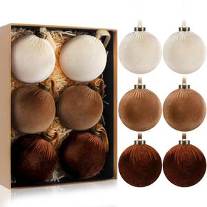 lot 1863 image: HyDren 6 Pcs Velvet Christmas Ball Ornaments 4 Inches Large Flocked Christmas Tree Hanging Ornaments Shatterproof Xmas Bulbs for Home Xmas Tree Party Decor(Beige, Light Brown, Dark Brown)