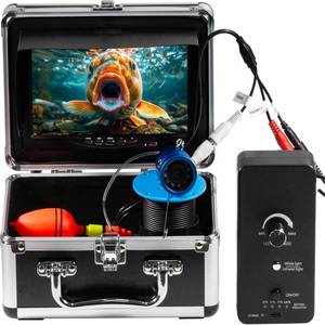 lot 1864 image: 1200TVL HD Underwater Ice Fishing Camera with 7inch Monitor,98ft Cable,10000mAh Fish Finder with 24pcs LED Lights,12pcs Infrared Night Vison,12pcs White Lights,Aluminium Case for Lake,Fish Boat
