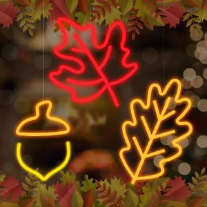 lot 2306 image: ROCEEI 3 Pcs 2025 Thanksgiving Neon Sign Fall Window Lights Autumn Decor Maple Leaf Acorn Neon LED Lights Thanksgiving USB Wall Bar Living Room Decoration for Autumn Party Holiday Bedroom Gifts