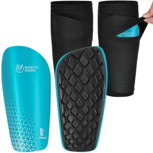 lot 2310 image: Soccer Shin Guards for Men incl. Sleeves with Optimized Insert Pocket - Protective Soccer Equipment for Kids Adults (Blue XL)