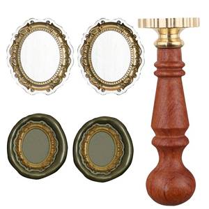 lot 2345 image: Frame Wax Seal Stamp, 3D Embossed Relief Carving Head and Wood Handle for Wax Seal Stamp Kit, Decor for Envelope Letter Wedding Invitation (F5)