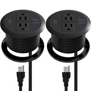 lot 2346 image: 2 Pack Desktop Power Grommet,PD20W Fast Charging USB-C.3-inch Round Flush-Mount Desk Outlet,Meeoueoiu Recessed Grommet Outlet,3 USB Ports,2 AC Outlets,ETL Listed,6.5-FT Cord,Black