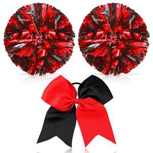 lot 2347 image: Hanaive Cheerleading Pom Poms and Large Cheerleader Hair Bow 12 Inch Large Metallic Cheer Cheerleader Pom Poms for Sports Team Spirit Cheering(Red and Black Mixed,Matte)