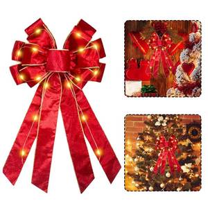 lot 2349 image: Hying Large LED Christmas Bows for Wreath, Christmas Wreath Bow with LED Lights Winter Holiday Tree Topper Bows for Front Door Anniversary Wedding Decoration Supplies