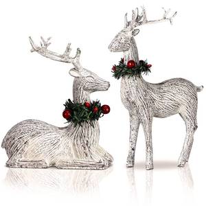 lot 2373 image: Cinnvoice 2 Pcs Christmas Reindeer Decoration Resin Reindeer Figurines for Christmas Tabletop Decor Vintage Statues Decorative Standing Sitting Deer Ornaments for Home Office Indoor Xmas Table Sign