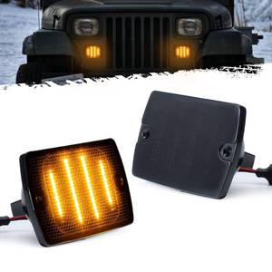 lot 2384 image: Partsam 2Pcs Front Turn Signal Lights Lamps Assembly Amber 24LED Signal Light wWhite DRL Compatible with Wrangler YJ 1987-1993 with 3157 Plug and 1157 Plug, Smoke Lens