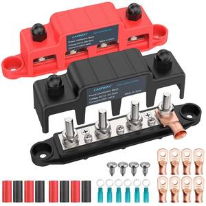 lot 2395 image: CAMWAY Power Distribution Block Busbar, 250A 12V DC Battery Busbar Terminal Block M8-516 Studs Battery Busbar Terminal Block for Boat Marine Automotive RV Solar System (Positive and Negative)