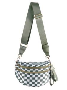 lot 2397 image: Black and White Checkered Crossbody Bum Bag for Women,Spacious Checkered Purse Fanny Packs Belt Sling Bag with Shoulder Strap (Beans Green Checkered)
