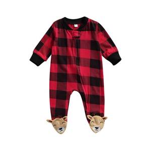 lot 2399 image: One opening Newborn Baby Boy Girl Zipper Footies Pajamas Pjs Ribbed Solid Long Sleeve Romper Jumpsuits Footed Sleep and Play (A Christmas Plaid B, 6-9 months)