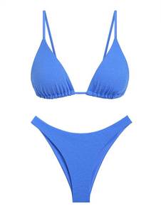 lot 2409 image: seamoly Lurex Triangle Bikini Set, Blue, S